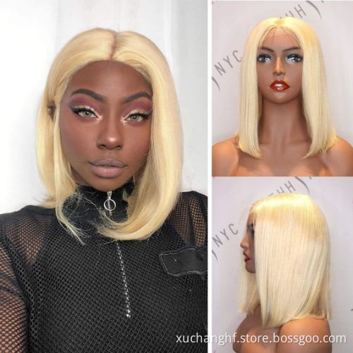 Short Wigs Human Hair Women Short Bob Lace Front Wig Bangs Dark Red Blond Bob Wig for Black Natural Brazilian Hair Swiss Lace